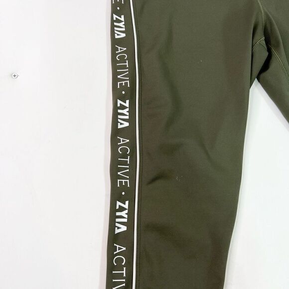 Zyia Active Leggings Womens 20 Khaki Green Logo Stripe Light 'N Tight High Rise - Picture 2 of 12